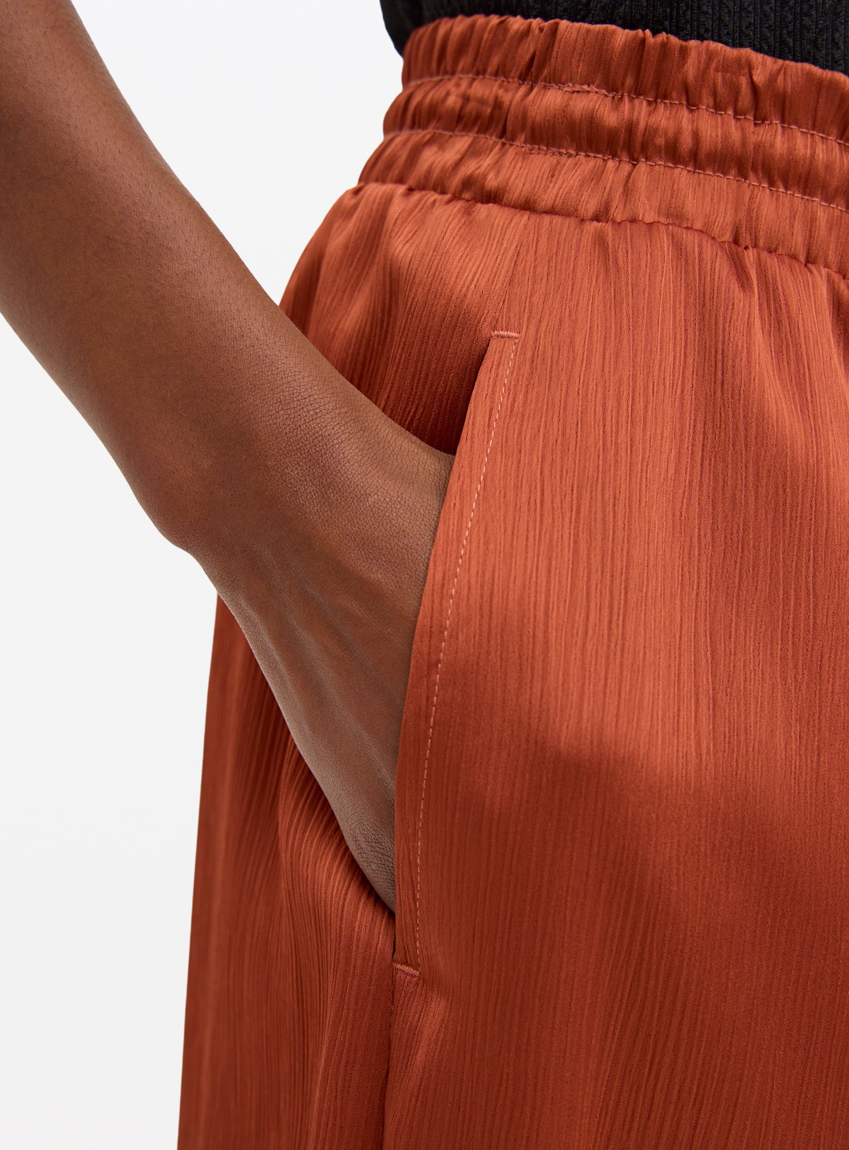 Rust Satin Plisse Ultra Wide Leg Trousers 12 - Image 3 thumbnail